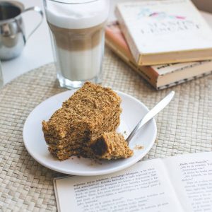 foodiesfeed.com traditional czech honey cake caffee latte crop